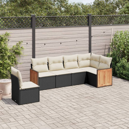 Set Divano da Giardino 6 pz con Cuscini Nero in Polyrattan | homemem39
