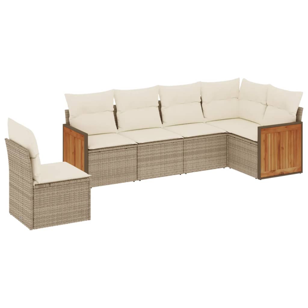 Set Divano da Giardino 6 pz con Cuscini Beige in Polyrattan - homemem39