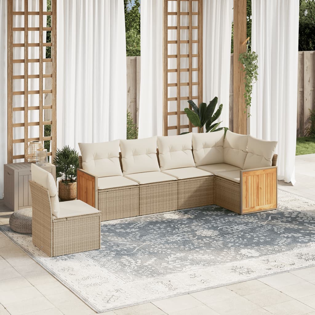 Set Divano da Giardino 6 pz con Cuscini Beige in Polyrattan - homemem39
