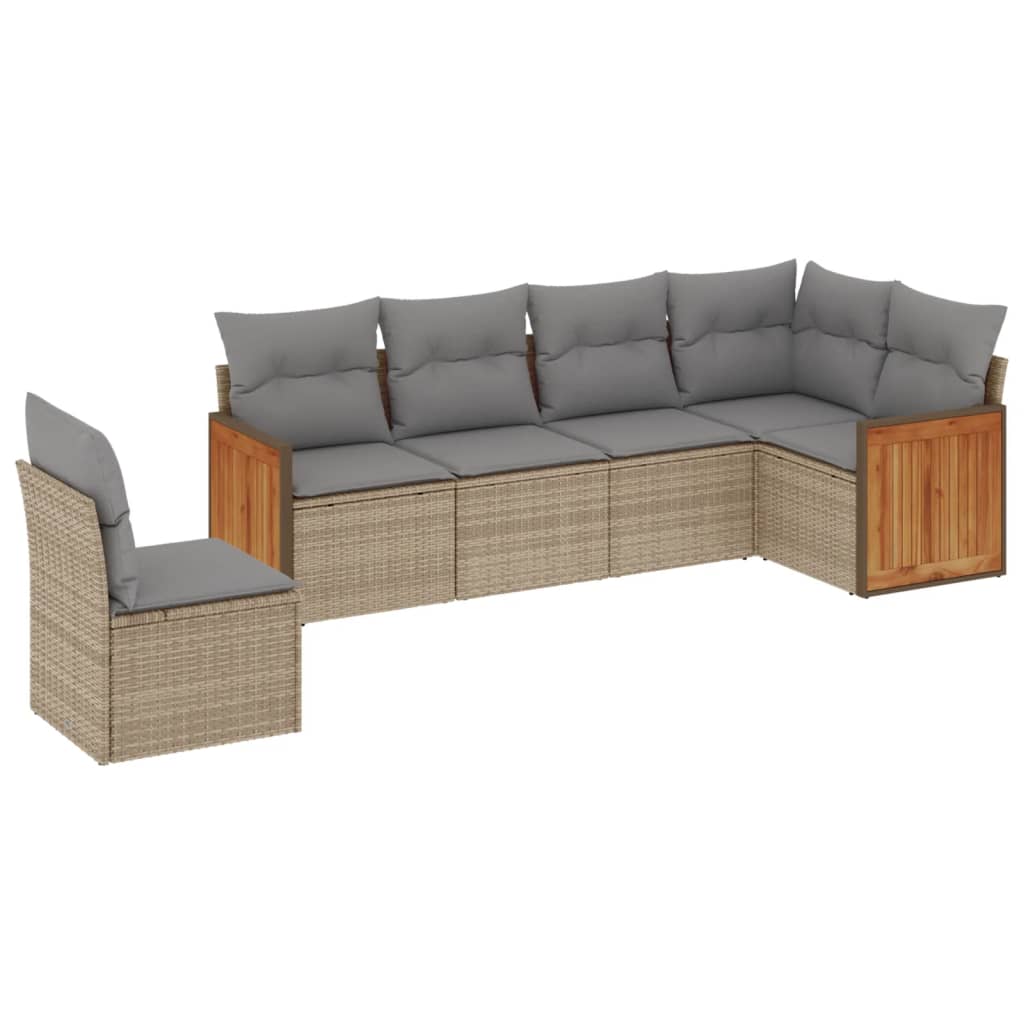 Set Divano da Giardino 6 pz con Cuscini Beige in Polyrattan | homemem39