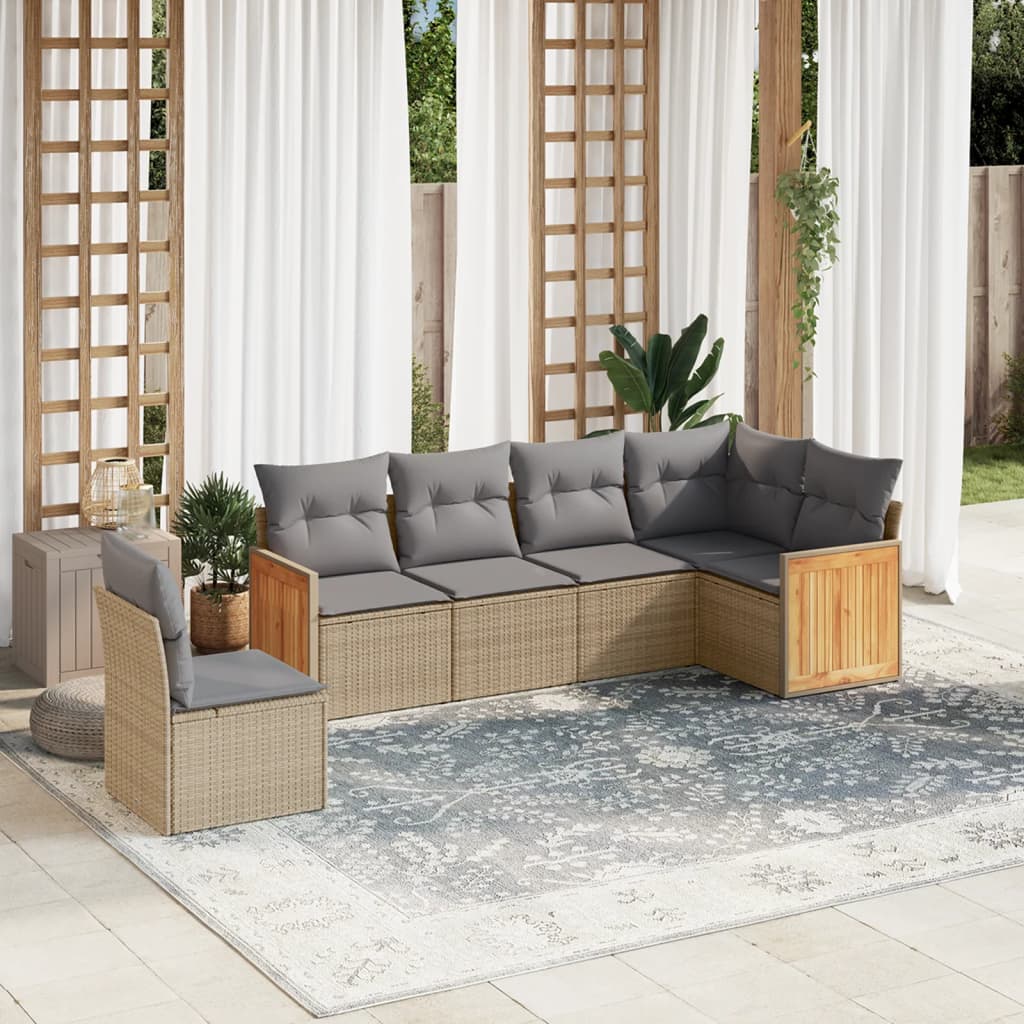 Set Divano da Giardino 6 pz con Cuscini Beige in Polyrattan - homemem39