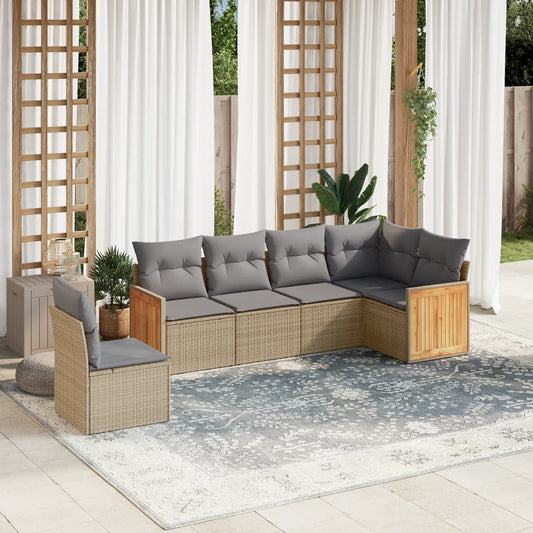Set Divano da Giardino 6 pz con Cuscini Beige in Polyrattan - homemem39