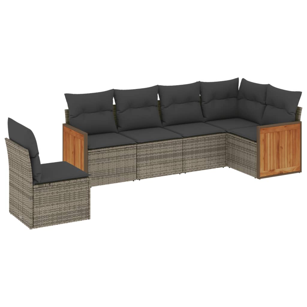 Set Divano da Giardino 6 pz con Cuscini Grigio in Polyrattan | homemem39