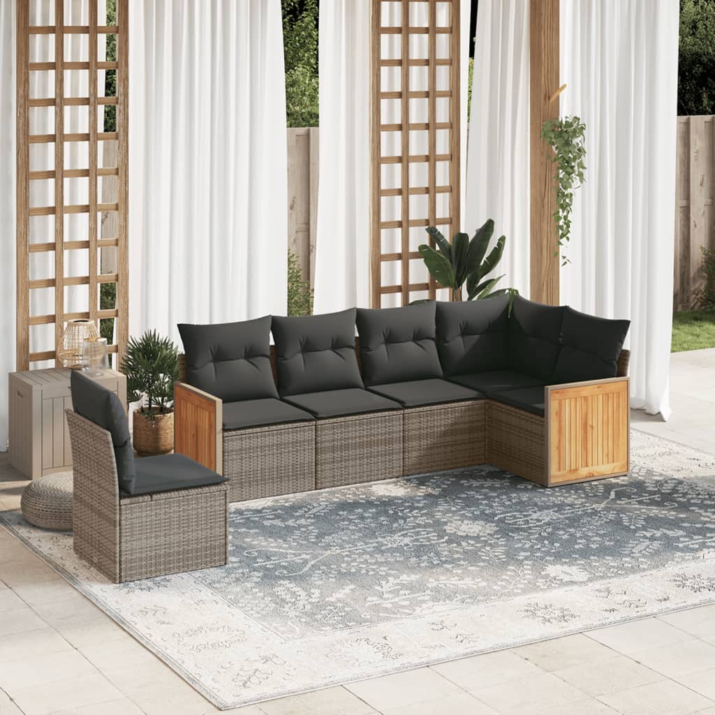 Set Divano da Giardino 6 pz con Cuscini Grigio in Polyrattan | homemem39