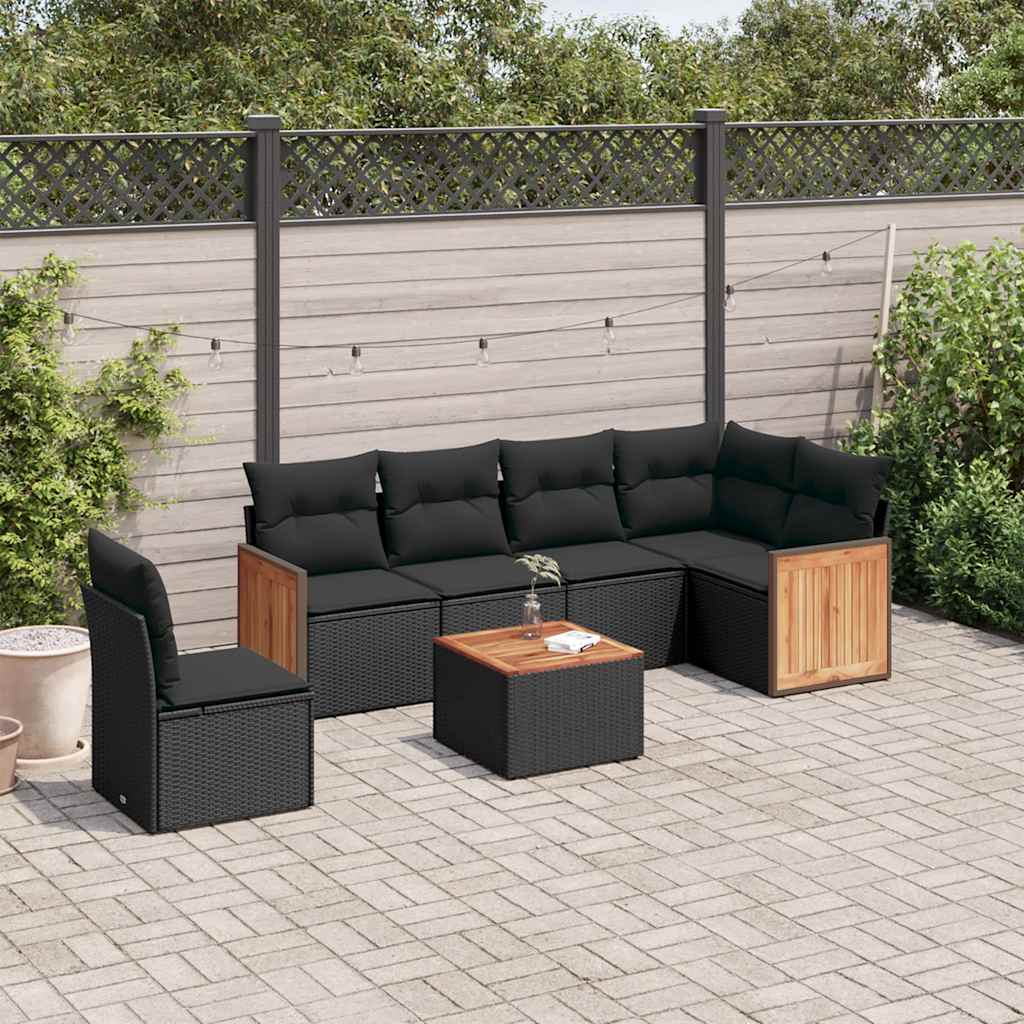 Set Divani da Giardino con Cuscini 7pz Nero Polyrattan | homemem39