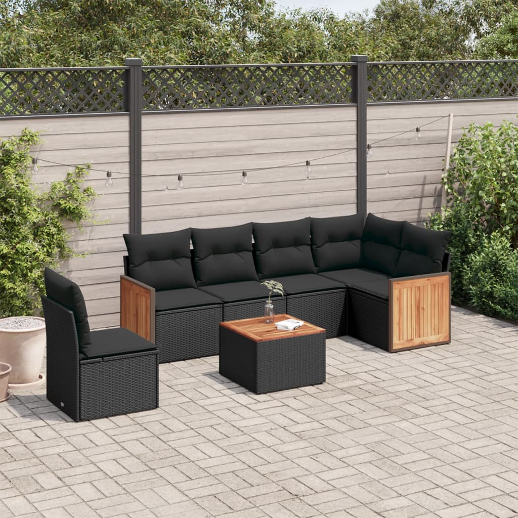 Set Divani da Giardino con Cuscini 7pz Nero Polyrattan - homemem39