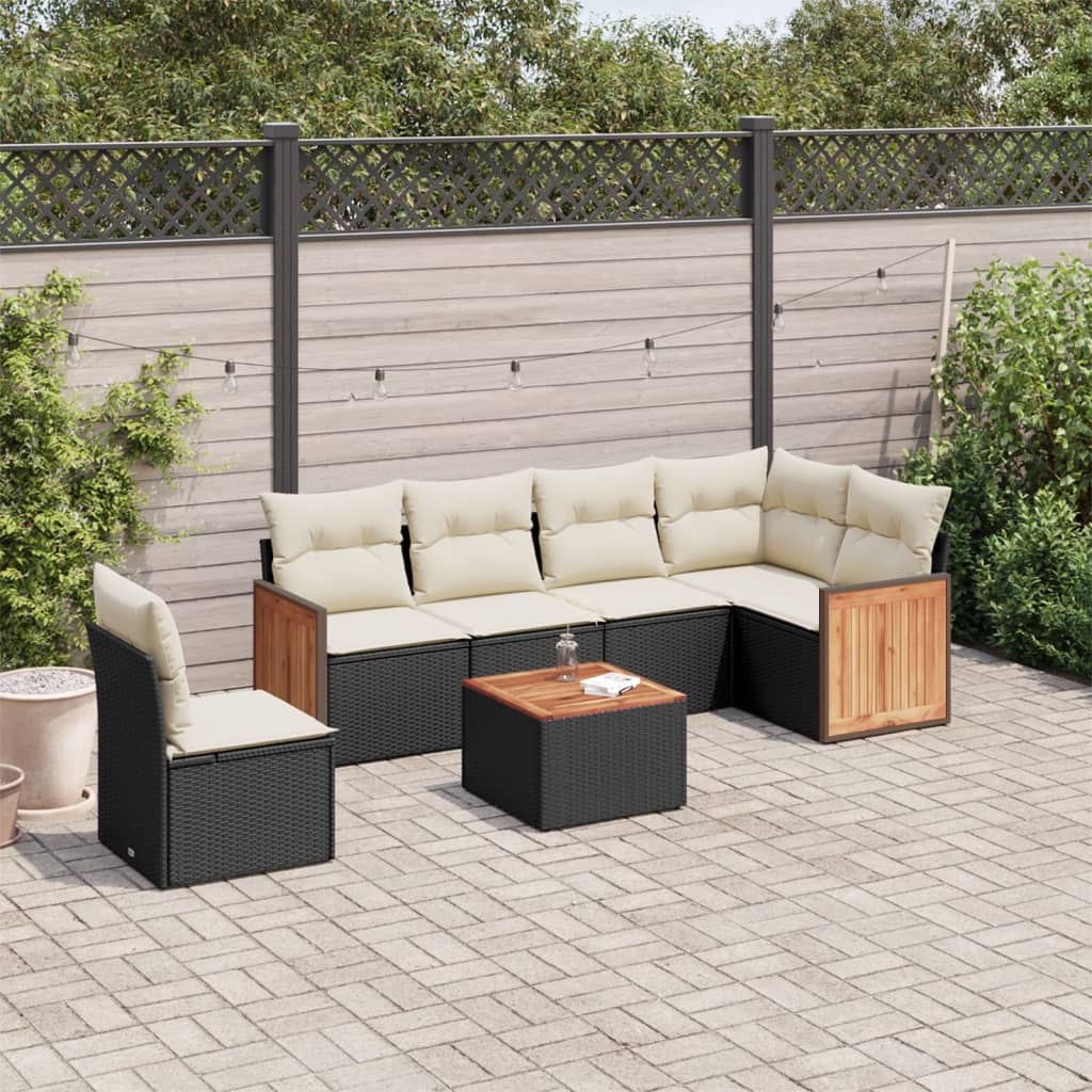 Set Divani da Giardino con Cuscini 7pz Nero Polyrattan | homemem39