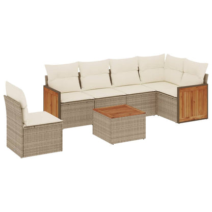 Set Divani da Giardino 7 pz con Cuscini Beige in Polyrattan - homemem39