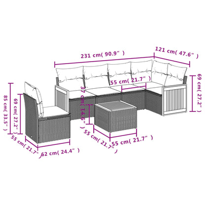 Set Divani da Giardino 7 pz con Cuscini Beige in Polyrattan | homemem39