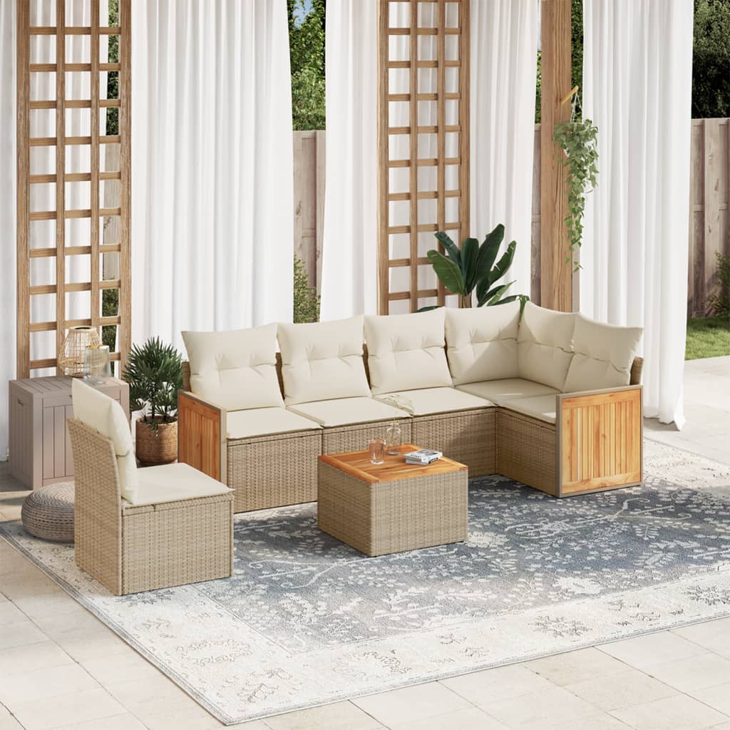 Set Divani da Giardino 7 pz con Cuscini Beige in Polyrattan | homemem39