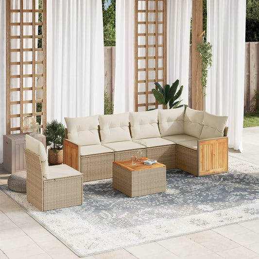 Set Divani da Giardino 7 pz con Cuscini Beige in Polyrattan - homemem39