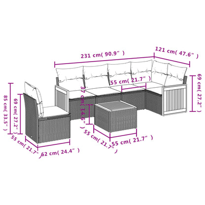 Set Divani da Giardino 7 pz con Cuscini Beige in Polyrattan | homemem39