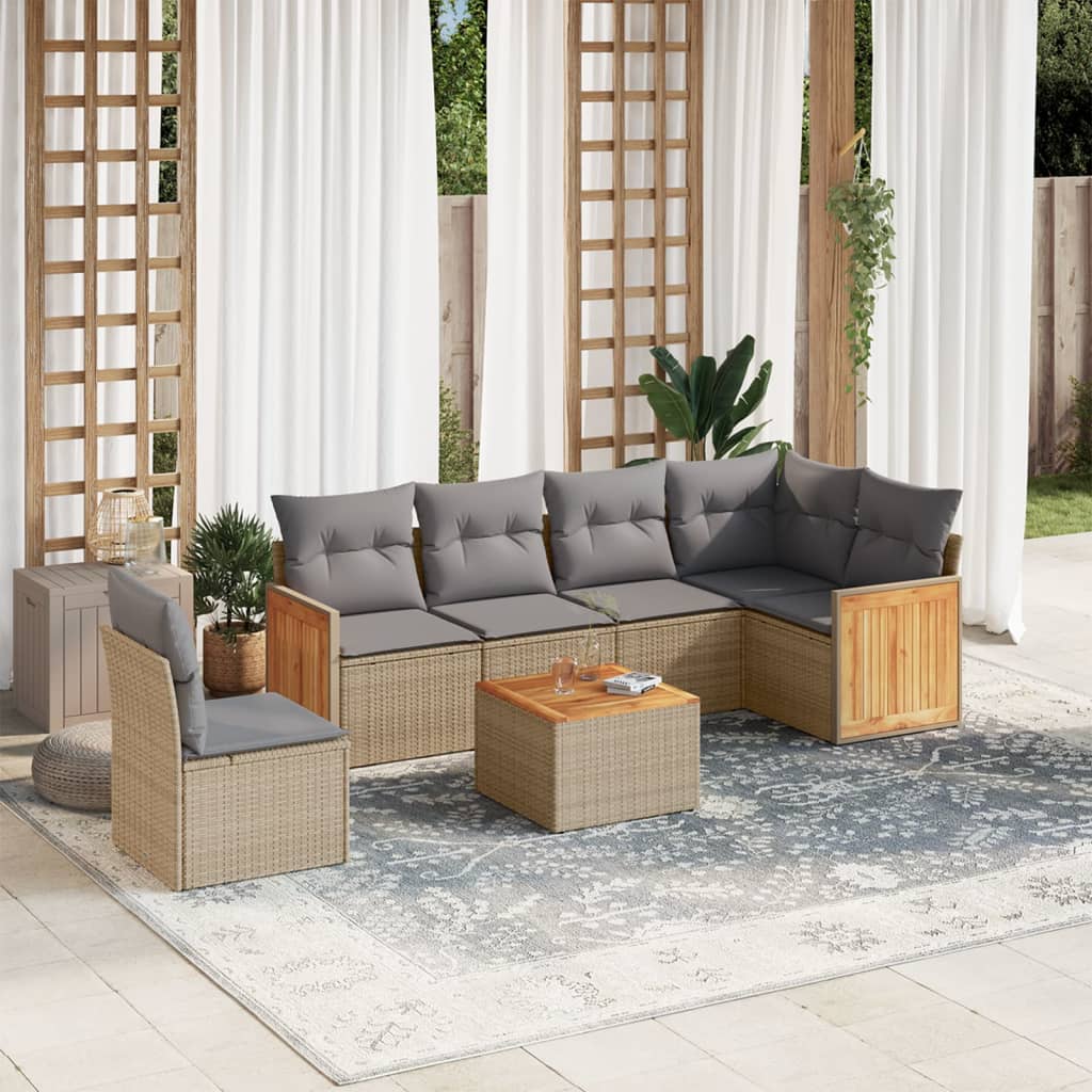 Set Divani da Giardino 7 pz con Cuscini Beige in Polyrattan | homemem39