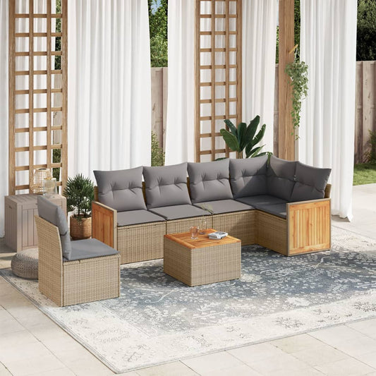 Set Divani da Giardino 7 pz con Cuscini Beige in Polyrattan | homemem39