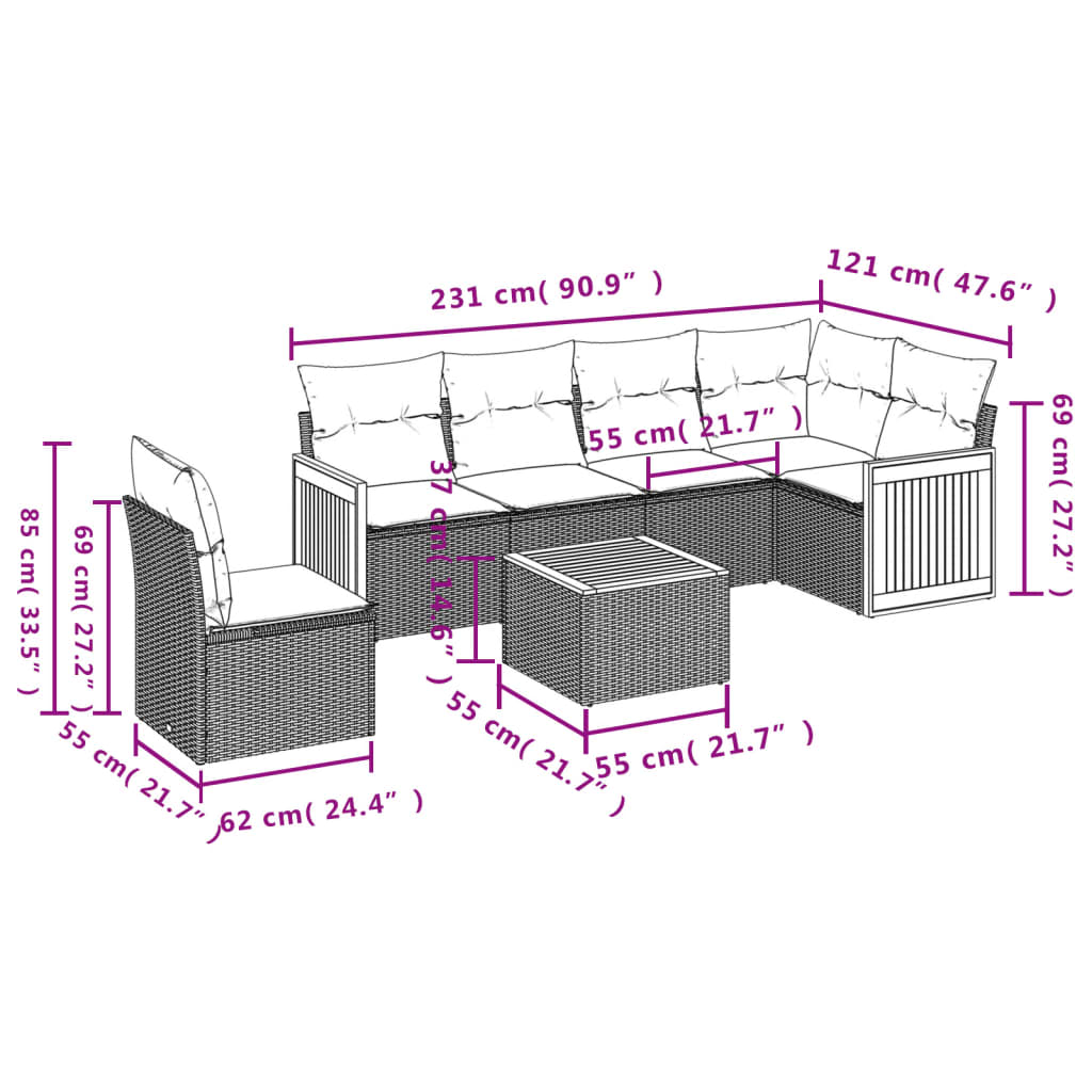 Set Divani da Giardino 7 pz con Cuscini Grigio in Polyrattan | homemem39