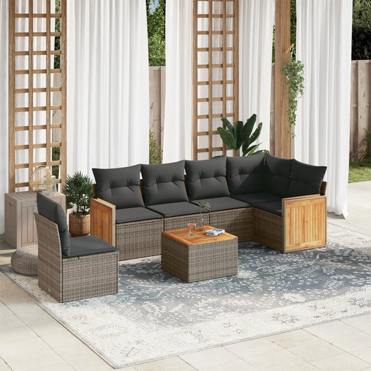 Set Divani da Giardino 7 pz con Cuscini Grigio in Polyrattan - homemem39