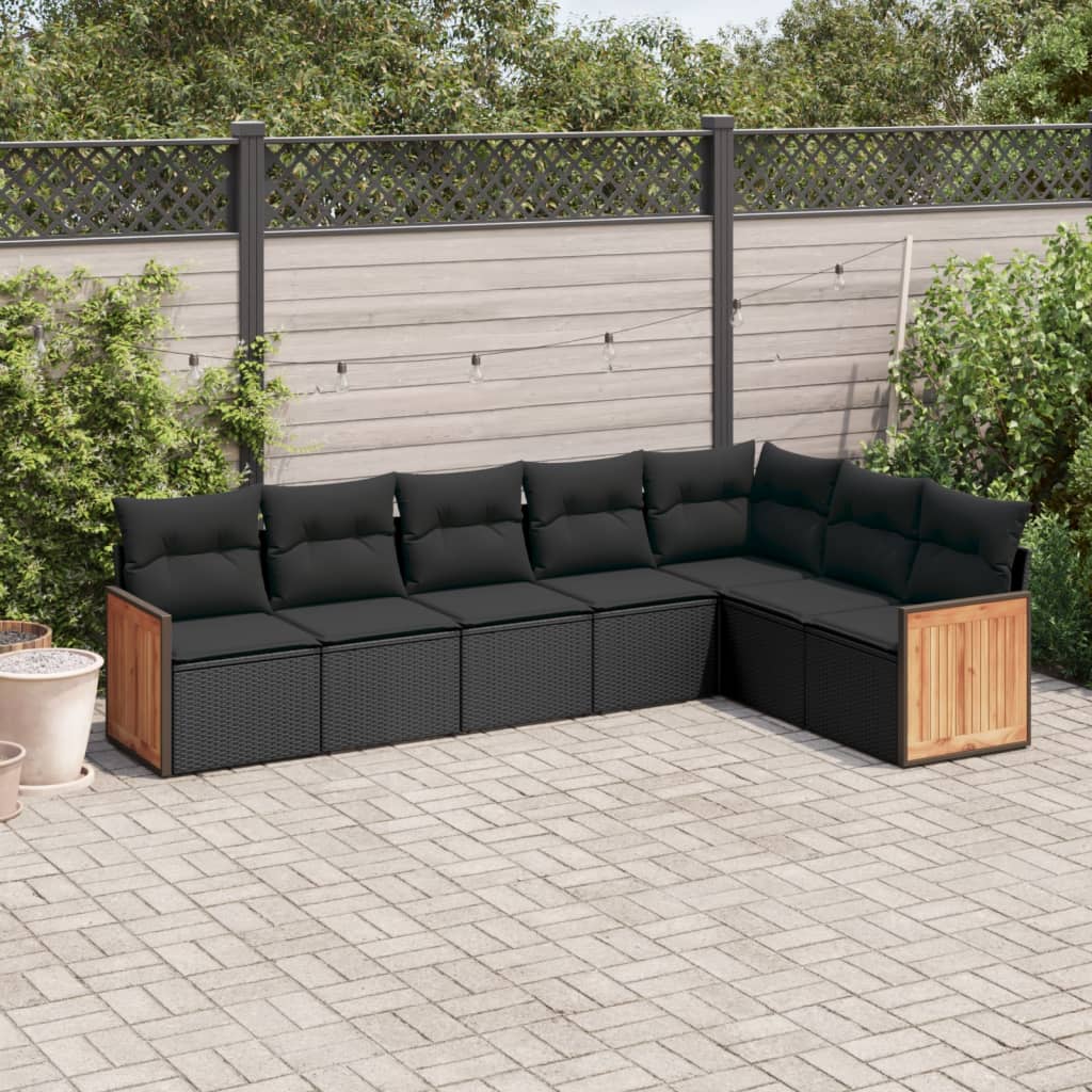 Set Divani da Giardino con Cuscini 7pz Nero Polyrattan | homemem39