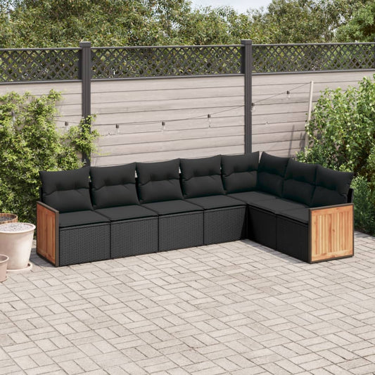Set Divani da Giardino con Cuscini 7pz Nero Polyrattan - homemem39