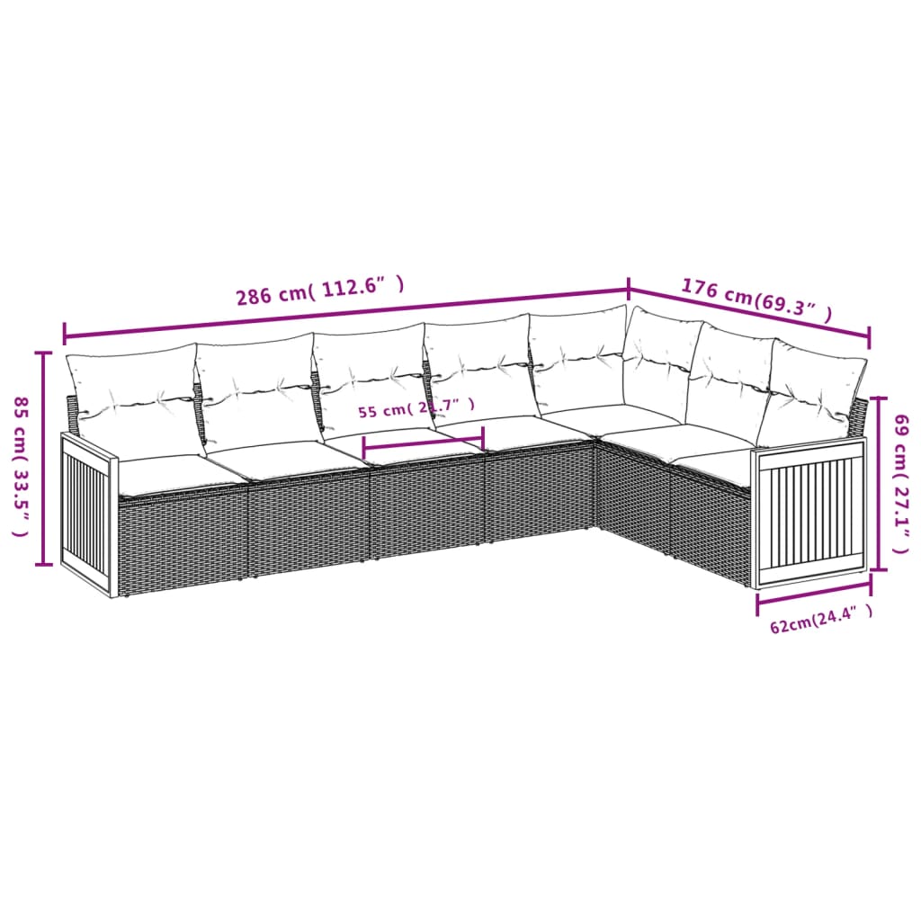 Set Divani da Giardino con Cuscini 7pz Nero Polyrattan | homemem39