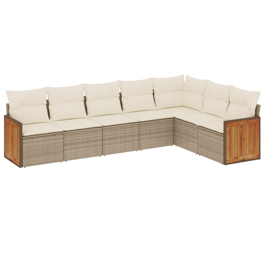 Set Divani da Giardino 7 pz con Cuscini Beige in Polyrattan | homemem39