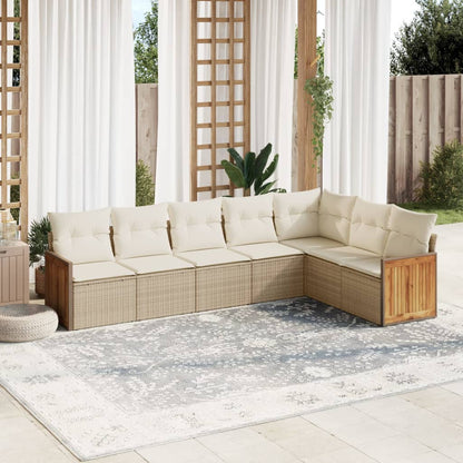 Set Divani da Giardino 7 pz con Cuscini Beige in Polyrattan | homemem39