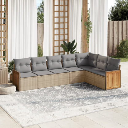 Set Divani da Giardino 7 pz con Cuscini Beige in Polyrattan - homemem39