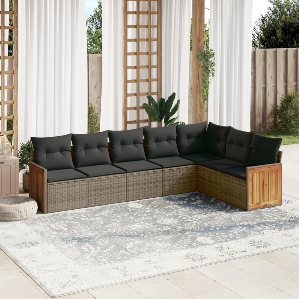 Set Divani da Giardino 7 pz con Cuscini Grigio in Polyrattan | homemem39