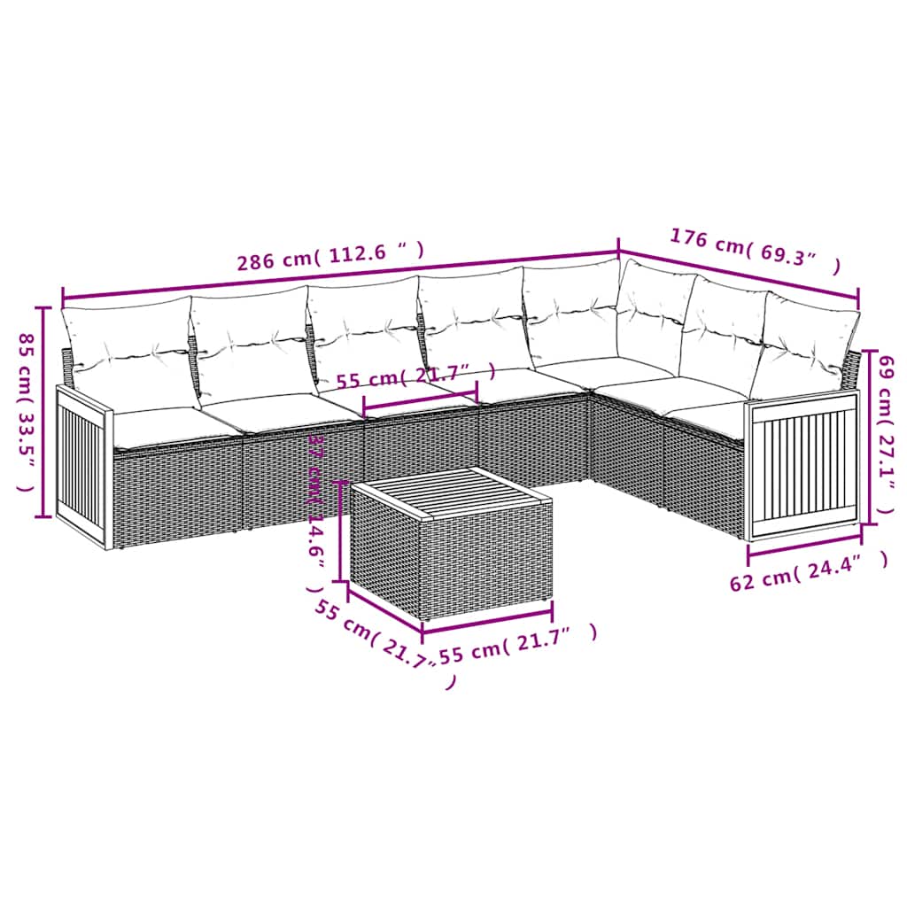 Set Divani da Giardino con Cuscini 8 pz Nero in Polyrattan | homemem39