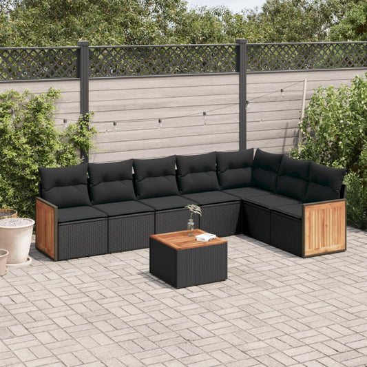Set Divani da Giardino con Cuscini 8 pz Nero in Polyrattan - homemem39