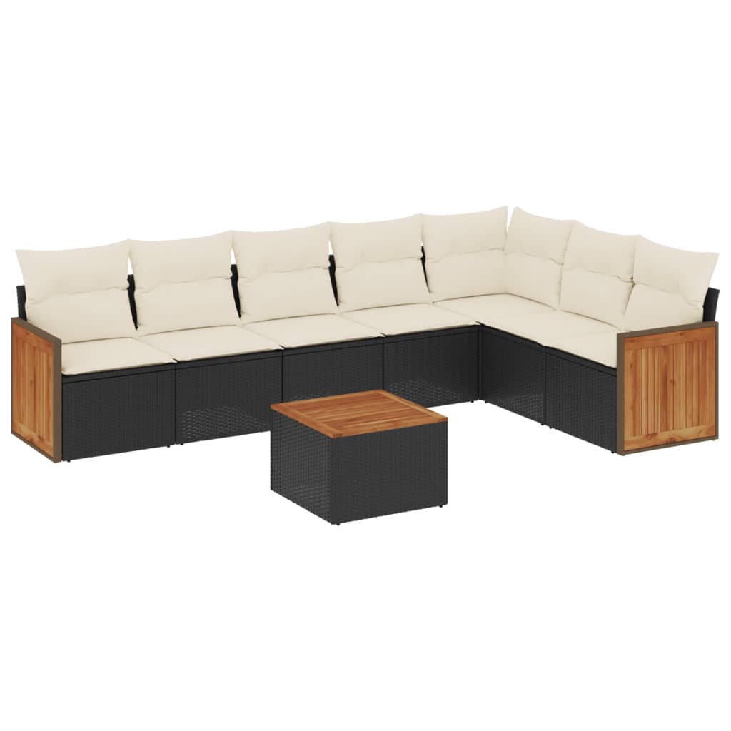 Set Divani da Giardino con Cuscini 8 pz Nero in Polyrattan | homemem39
