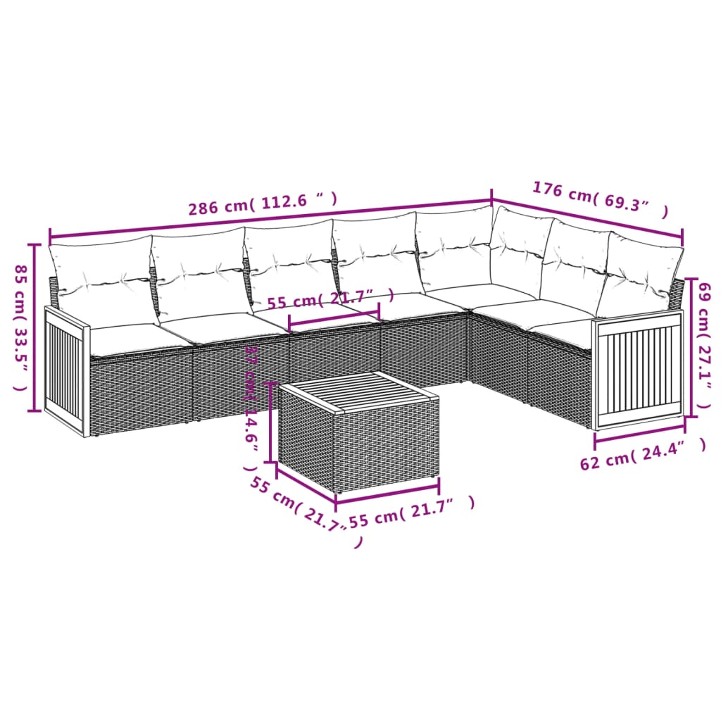 Set Divani da Giardino con Cuscini 8 pz Nero in Polyrattan | homemem39