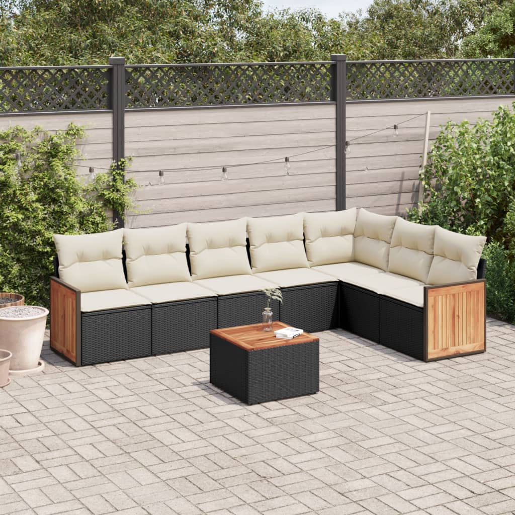 Set Divani da Giardino con Cuscini 8 pz Nero in Polyrattan | homemem39