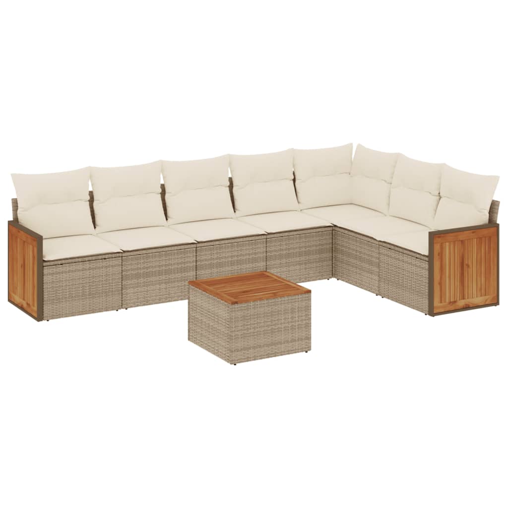 Set Divano da Giardino 8 pz con Cuscini Beige in Polyrattan - homemem39