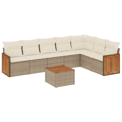 Set Divano da Giardino 8 pz con Cuscini Beige in Polyrattan - homemem39