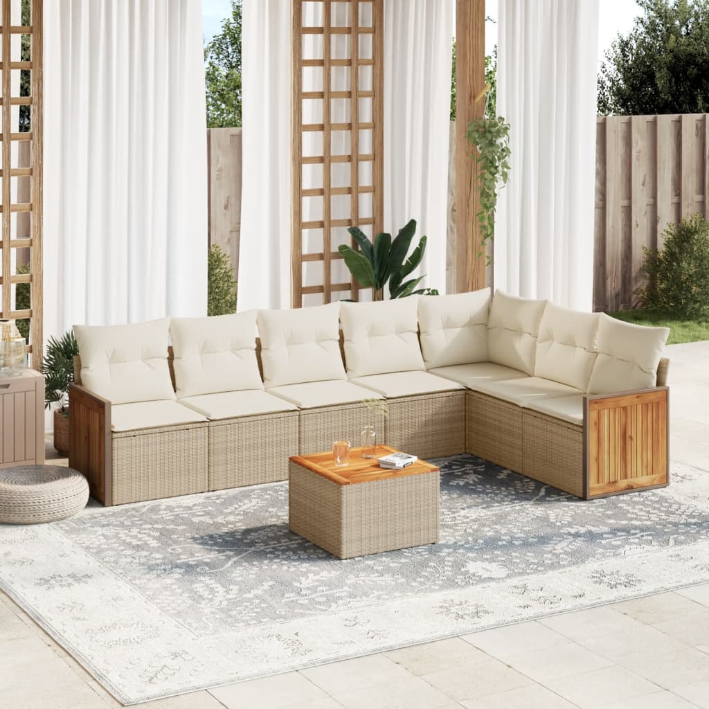 Set Divano da Giardino 8 pz con Cuscini Beige in Polyrattan | homemem39