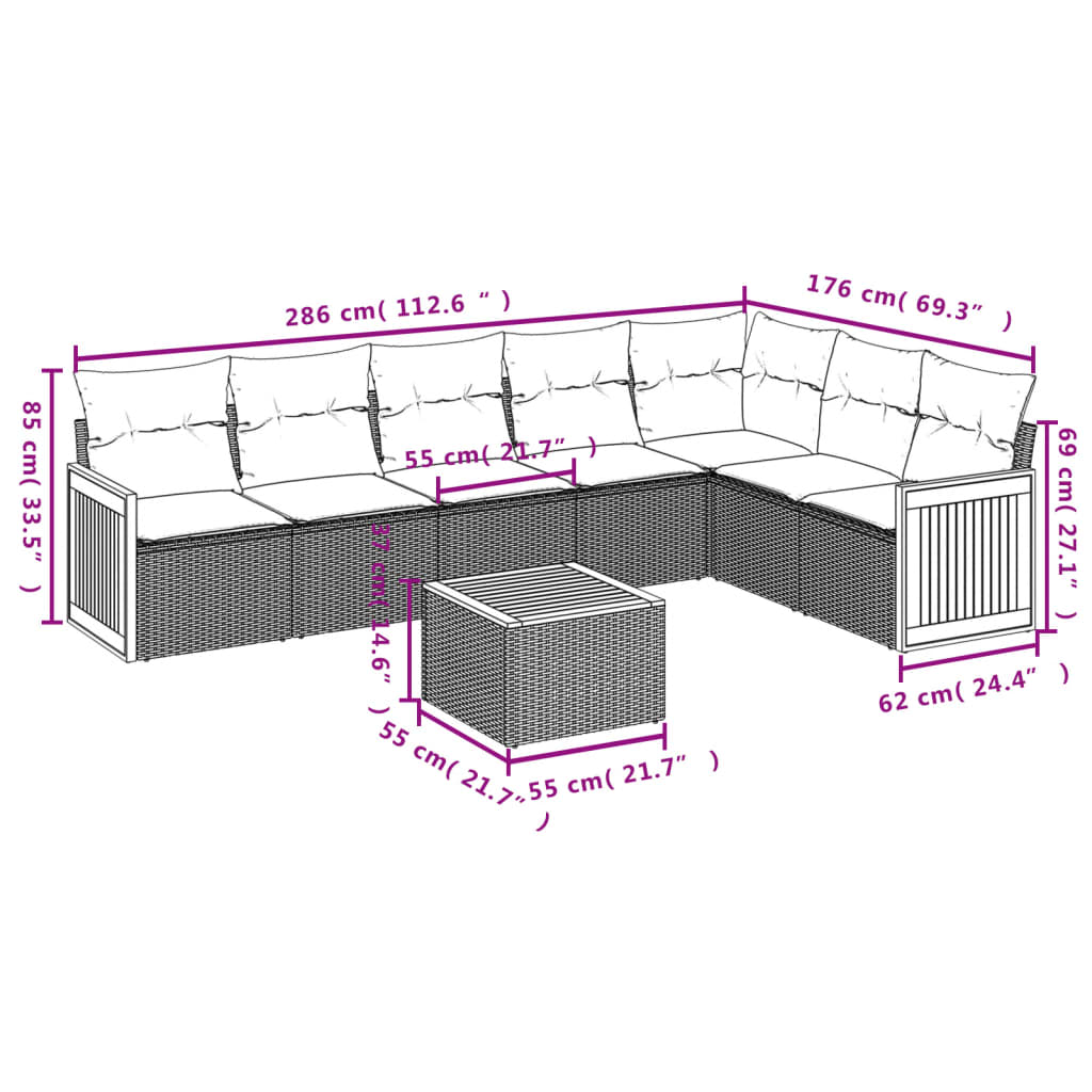 Set Divano da Giardino 8 pz con Cuscini Grigio in Polyrattan | homemem39