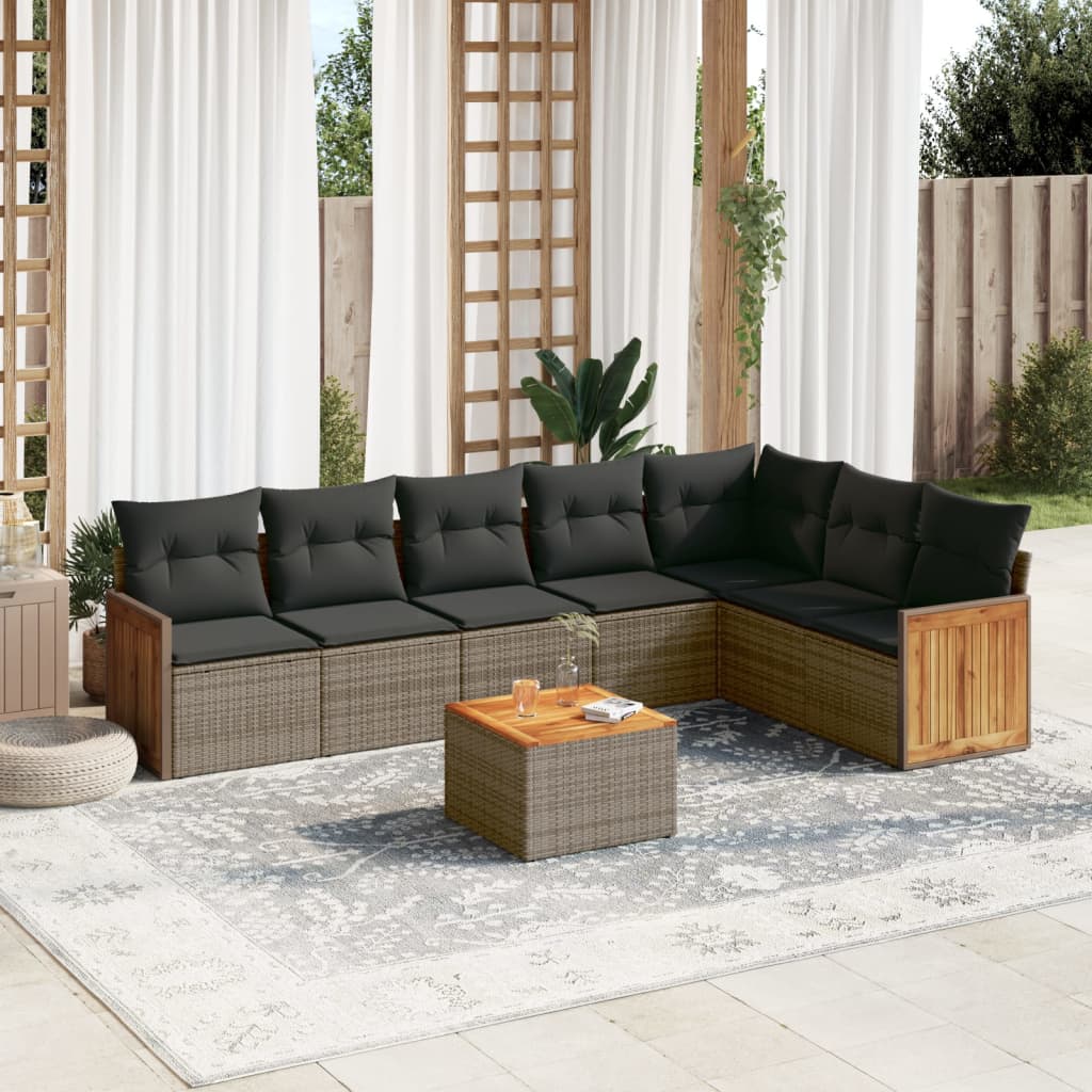Set Divano da Giardino 8 pz con Cuscini Grigio in Polyrattan | homemem39