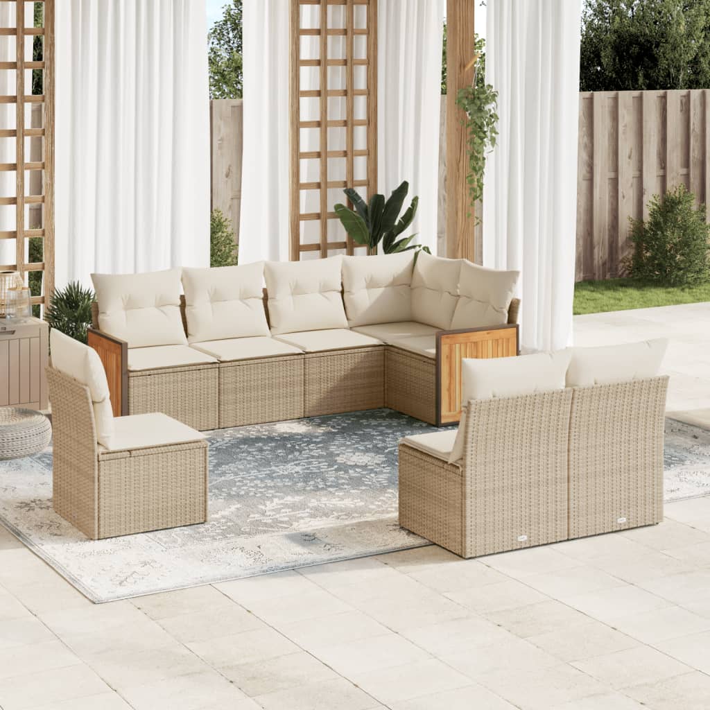 Set Divano da Giardino 8 pz con Cuscini Beige in Polyrattan - homemem39