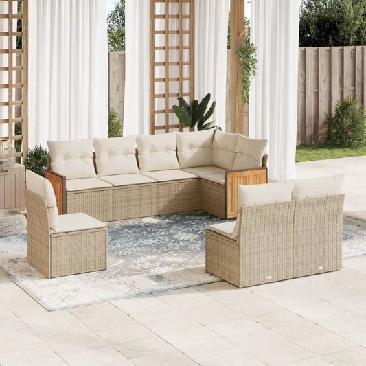 Set Divano da Giardino 8 pz con Cuscini Beige in Polyrattan - homemem39