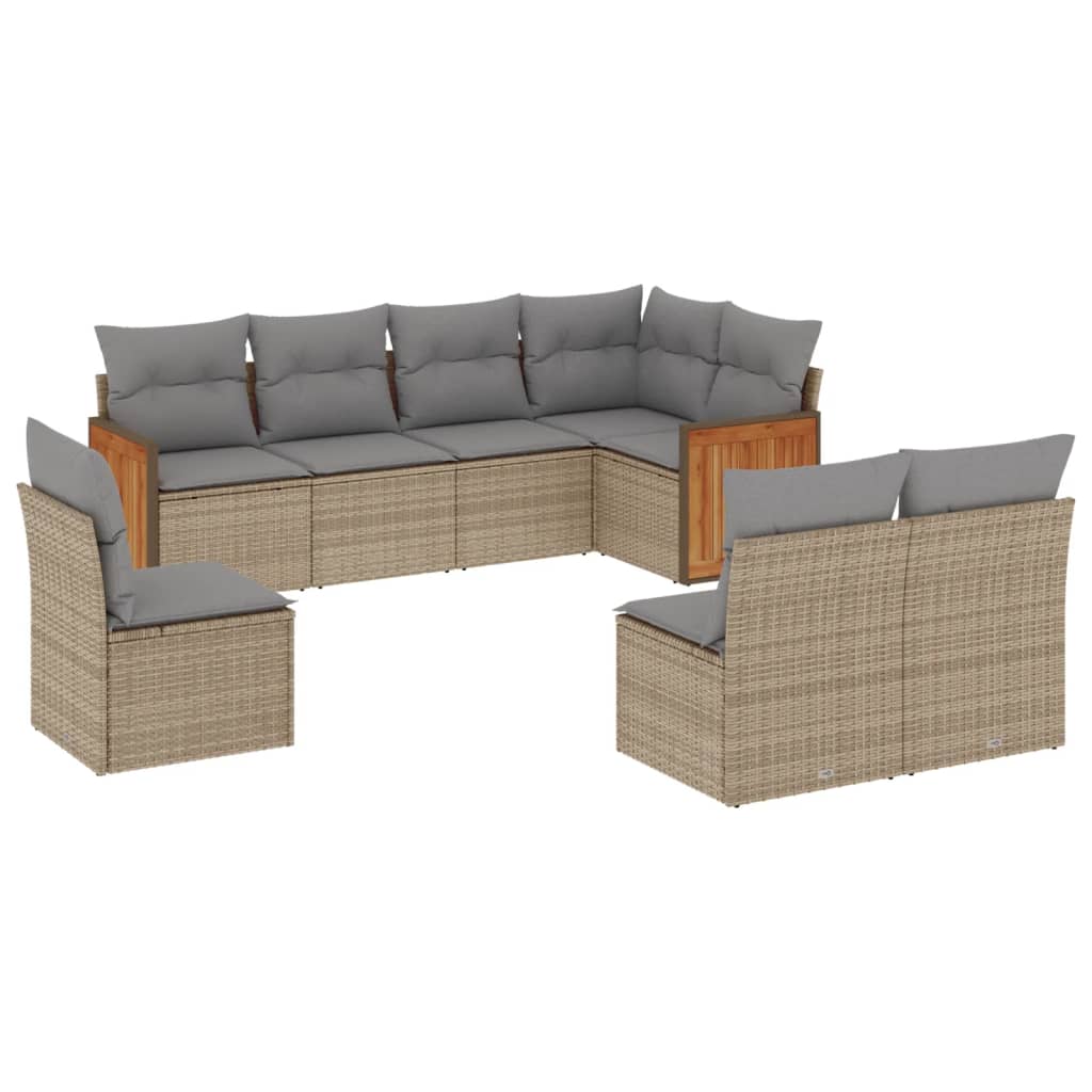 Set Divano da Giardino 8 pz con Cuscini Beige in Polyrattan | homemem39