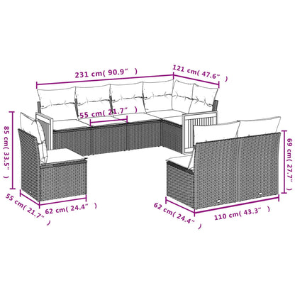 Set Divano da Giardino 8 pz con Cuscini Beige in Polyrattan | homemem39