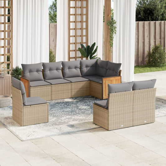 Set Divano da Giardino 8 pz con Cuscini Beige in Polyrattan | homemem39