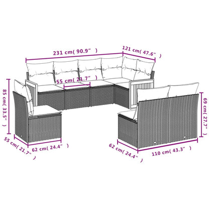 Set Divano da Giardino 8 pz con Cuscini Grigio in Polyrattan | homemem39