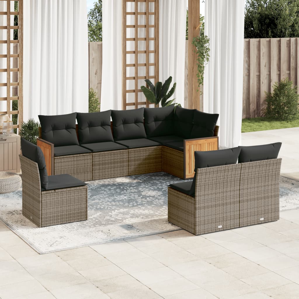 Set Divano da Giardino 8 pz con Cuscini Grigio in Polyrattan | homemem39
