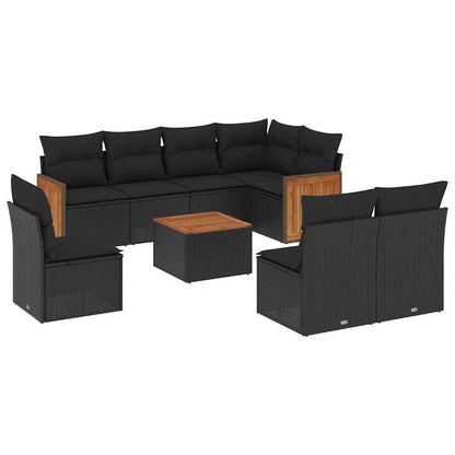 Set Divani da Giardino 9 pz con Cuscini Nero in Polyrattan | homemem39