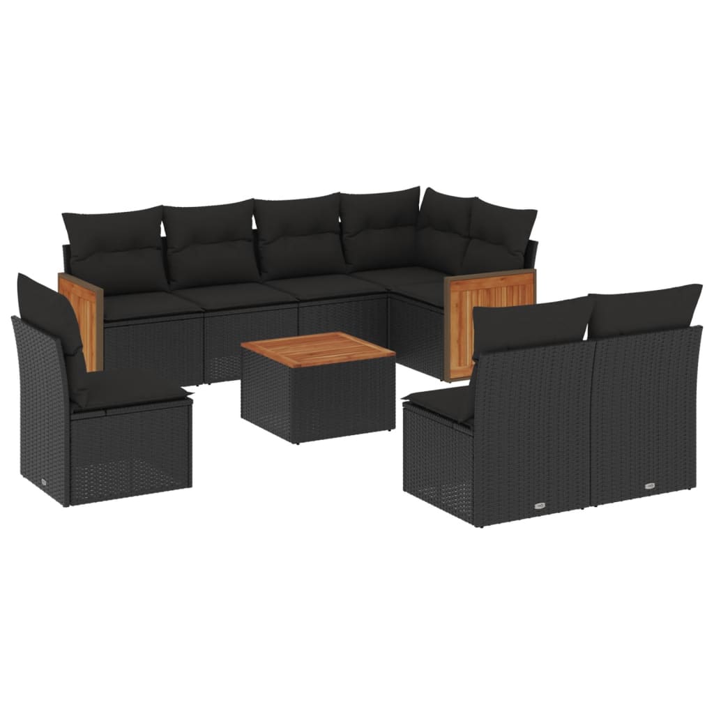 Set Divani da Giardino 9 pz con Cuscini Nero in Polyrattan - homemem39
