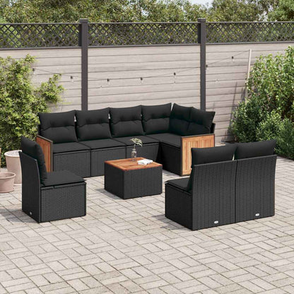 Set Divani da Giardino 9 pz con Cuscini Nero in Polyrattan | homemem39