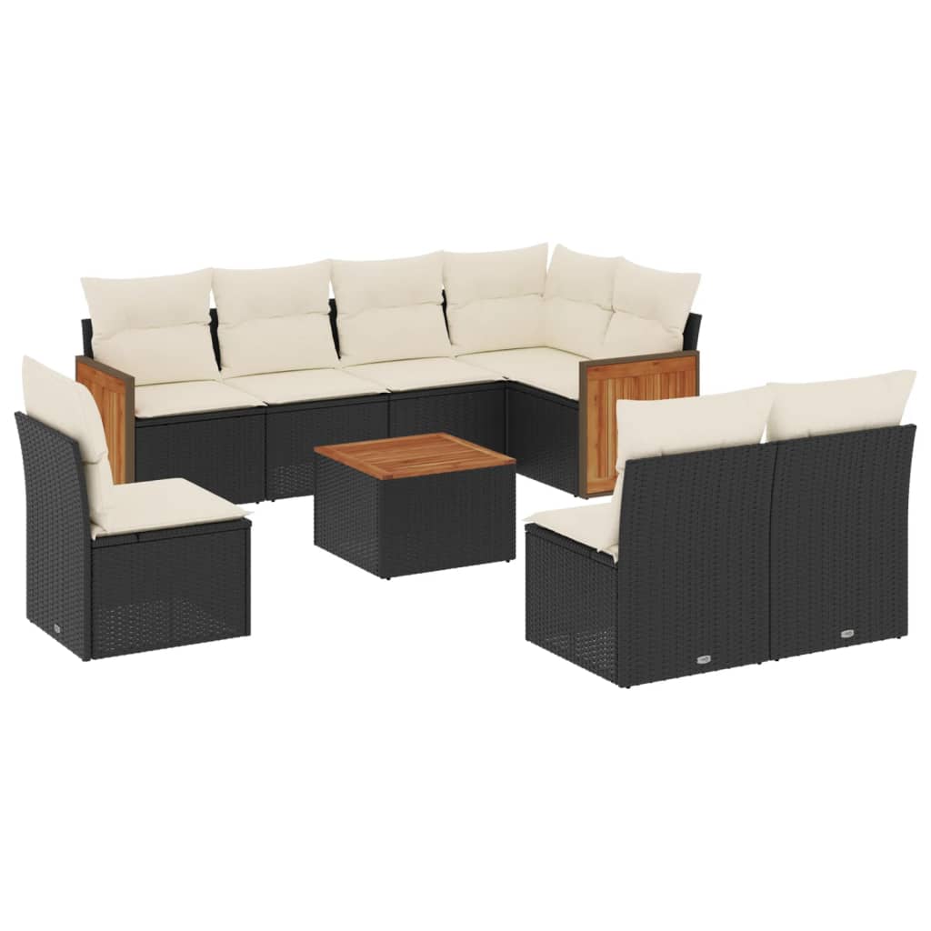 Set Divani da Giardino 9 pz con Cuscini Nero in Polyrattan | homemem39