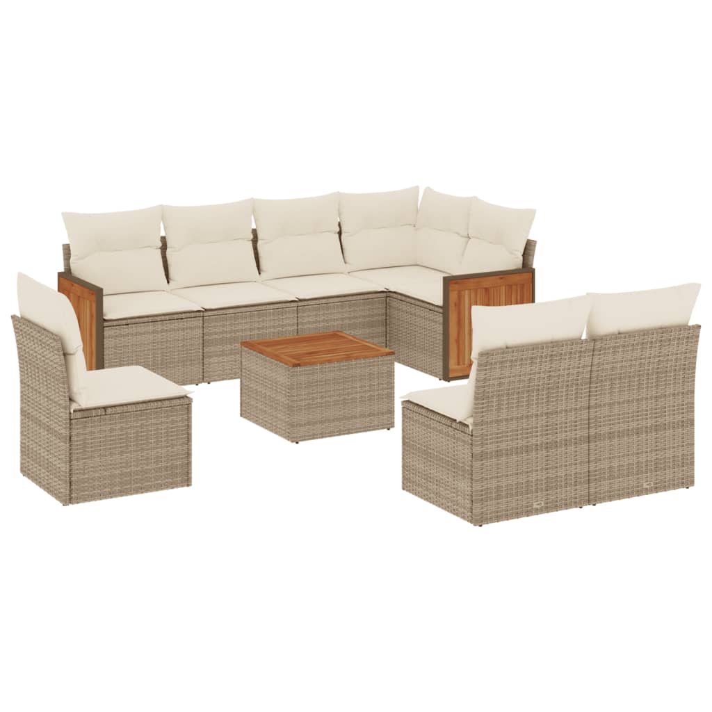 Set Divano da Giardino 9 pz con Cuscini Beige in Polyrattan - homemem39