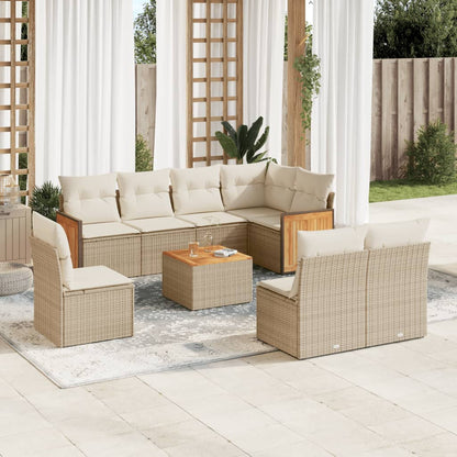 Set Divano da Giardino 9 pz con Cuscini Beige in Polyrattan - homemem39